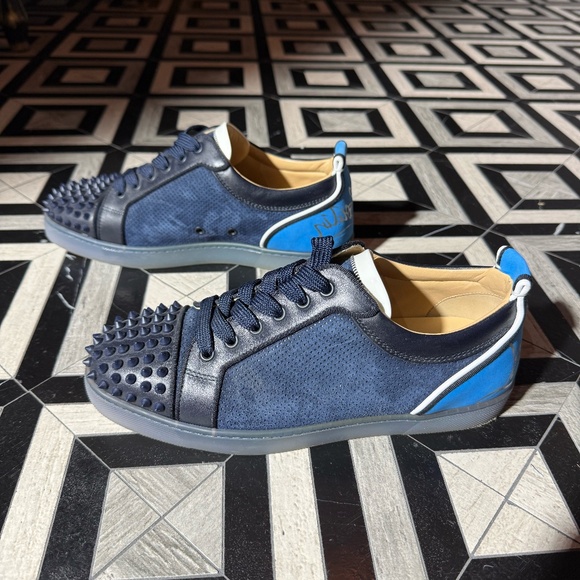 Authentic Louboutin Fun Louis Junior Spikes Navy Suede Sneakers 8.5 - Picture 3 of 11